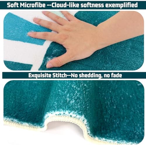 BLESWIN Bathroom Rugs Non Slip, 24x43 Washable Fluffy Colorful Bath Mat, Aesthetic Ultra Soft Rainbow Sun Bathmat for Home Decor Bedroom Kids Room, Blue Green - Thumbnail 3