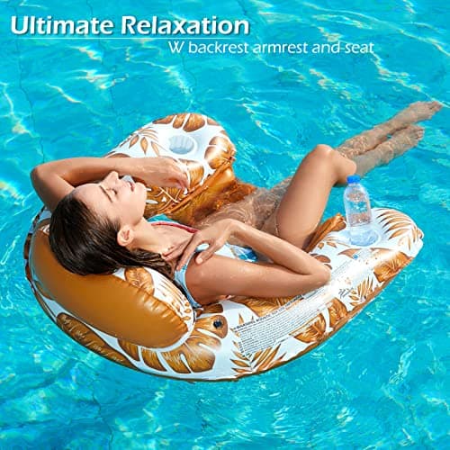 Jasonwell Inflatable Pool Float Chair - 2 Pack Pool Floaties Chair Floats Loungers for Swimming Pools Floating Lounger with Cup Holders Toy Party Floaties for Adults L - Thumbnail 2