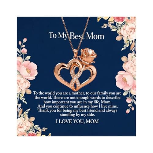 Ediseng 2026 Mothers Day Necklace for Mom/Wife,Heart Neckace with Mothers Day Gift Card,Best Mom Ever Gifts from Son/Daughter/Husband,Dainty Necklace with Diamond (rose golden) - Image 1