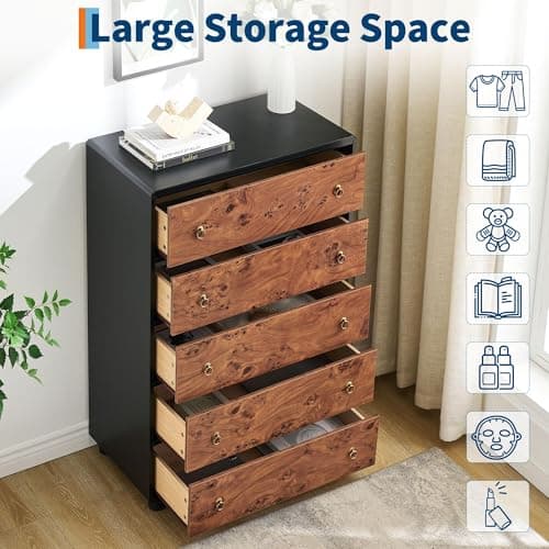 Garvee 5 Drawers Dresser for Bedroom, 46" Tall Wood Chest of Drawers with Metal Handles, Heavy-Duty TV Stand for Living Room, Closet Storage Organizer, Natural Oak - Thumbnail 3