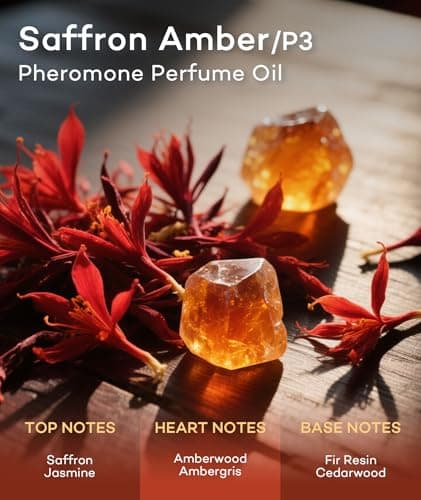 purefittech Pheromones Perfume Oil for Women, Long Lasting Saffron Amber Roll-on Fragrance, Pure Essential Oil Parfume, 0.34 fl oz (10ml) Travel Size, Made in USA - Thumbnail 2