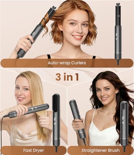 Dafeng 3 in 1 Air Wrap Hair Styler 110,000 RPM High-Speed Hair Dryer 800 Million Plasma Straightener Brush & Auto-Wrap Curlers Hair Styling Tools for Home/Salon/Travel - Thumbnail 2