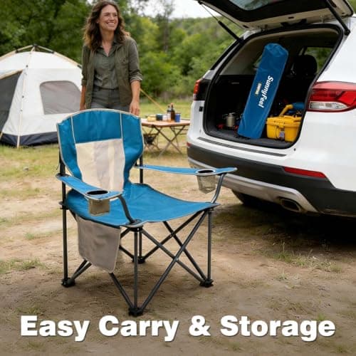 SUNNYFEEL Camping Chairs for Adults, Oversized Camping Chair Heavy Duty 500LBS, Portable Lawn Chair with Cup Holder, Side Pocket&Bag for Outdoor Camping/Beach/Picnic/Fishing, Blue - Thumbnail 2