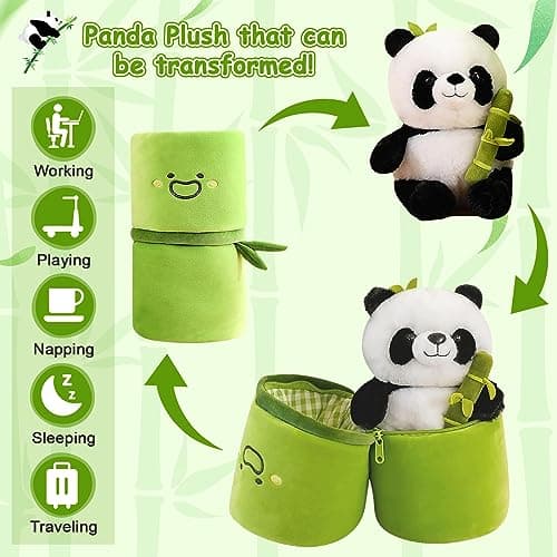 Emoin Soft Reversible Panda Stuffed Animals with Bamboo Storage Bag, 11-Inch Interactive Baby Toy, Cute Cuddly Panda Plush Toy for Kids & Adults – Perfect for Birthday & Sweet Valentine’s Day Gifts - Thumbnail 3