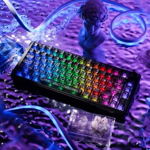 HITIME XVX M75 75% Wireless Gaming Mechanical Keyboard, BT5.0/2.4GHz/USB-C,Hot Swappable Creamy Switches, Gasket Structure,RGB Backlit Keyboard w/Knob for PC/Laptop/Xbox/PS4/PS5, Black Forged Carbon