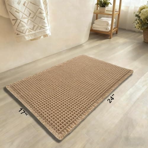 SHUNL Upgraded Waffle Bath Mat Machine Washable Rugs, Super Absorbent Non Slip Bath Mats for Bathroom Floor, Rubber Backed Bathroom Mat, Brown 17"x 24" - Thumbnail 2