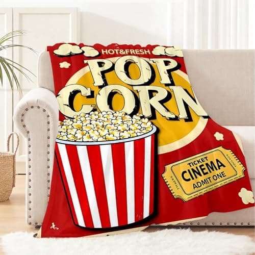 Popcorn Throw Blanket Gifts for Movie Lovers, Soft Cozy Flannel Decorative Vintage Film Cinema Themed Blanket for Movie Room Couch Bed Sofa Office Travel Nap Birthday Christmas Holiday Present 50"x60" - Thumbnail 6