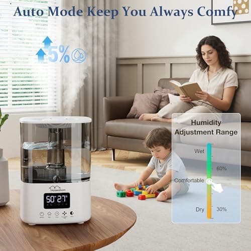 Azaeahom Smart Humidifiers for Bedroom, Top Fill 4L Cool Mist Air Humidifier for Large Room, Essential Oil Diffuser App Control, Fast Symptom Relief, Nightlight, 12H Quiet Runtime for Baby, Plant - Thumbnail 2