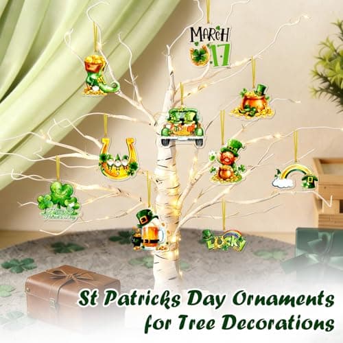 D4DREAM 30Pcs St Patricks Day Ornaments for Tree Decorations - 10 Styles Acrylic Saint Patricks Day Decor with Green Shamrock Gold Coins Horseshoe for Tree Home Spring Irish Day Party Supplies - Thumbnail 6
