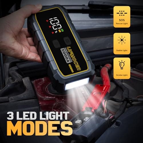 LIFMOCER GS500 Car Jump Starter - 5000A Car Battery Jump Starter for Up to All Gas and 10.0L Diesel Engines, 12V Portable Jump Box with Storage Case USB Quick Charge, and LCD Display - Thumbnail 6