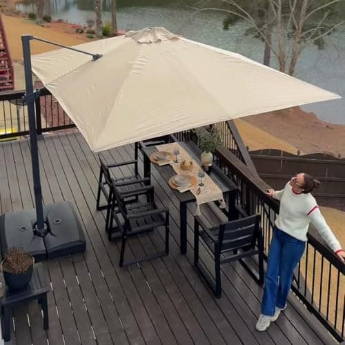 PURPLE LEAF 10' × 13' Patio Cantilever Umbrella Outdoor Rectangle Adjustable Offset Umbrellas with 360-degree Rotation and 8 Heavy Duty Metal Ribs for Garden Deck Pool Beige - Image 1