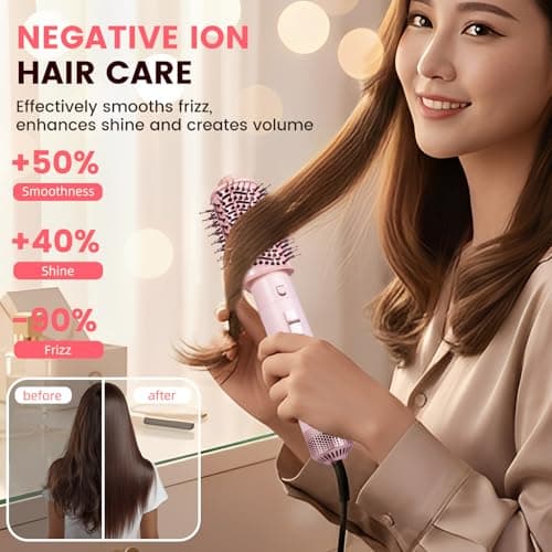 Hupifaz 6-in-1 Multi Hair Styler with Auto Wrap Curlers, Low-Speed Negative Ionic Hair Drying Tools, Professional Blow Dryer Brush & Air Styler, for Curling Volumizing Straightening Styling (Pink) - Thumbnail 5