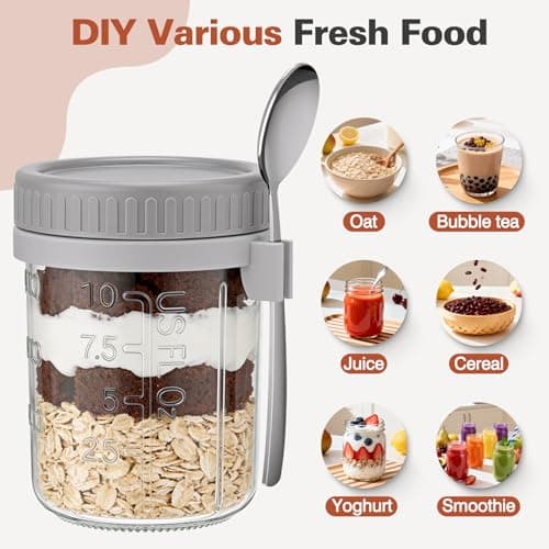 Cozyverge 6 Pack Overnight Oats Containers with Lids and Spoons, 16 oz Airtight Oatmeal Container with Measurement Marks, Overnight Oats Jars Large Capacity Airtight Jars for Milk, Cereal, Fruit - Thumbnail 6