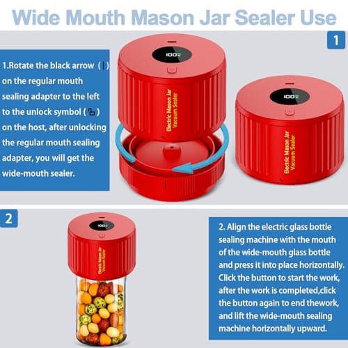 LOVE MOMENT Electric Mason Jar Vacuum Sealer Kit for Wide Mouth and Regular Mouth Mason Jar - Red - Thumbnail 4
