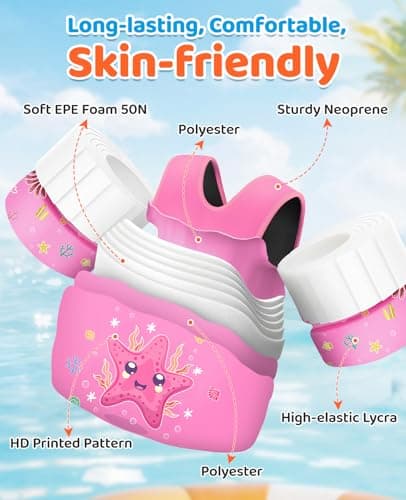 HeySplash Swim Vest for Kids, Toddler Pool Floaties Fit 33-66 Lbs, Children Swimming Vest with Adjustable Strap, Swim Jacket Water Wing Arm Float, Puddle Beach Boat Jumper Boy Girl,Starfish - Thumbnail 5