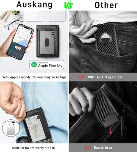 Auskang Men's Wallet with Smart Tracker Works for Find My App, GPS Credit Card Holder Leather Slim Minimalist RFID Blocking Smart High capacity and ID window Wallet for Men(Carbon Black) - Thumbnail 3