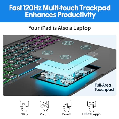 BABG Keyboard Case for iPad Air 13 inch(M3/M2)&iPad Pro 13(M5/M4),iPad Pro 12.9(6th/5th /4th/3rd Gen) Case with Keyboard,360° Rotatable,Toupad,Backlits,Pencil Charging-Black - Thumbnail 4