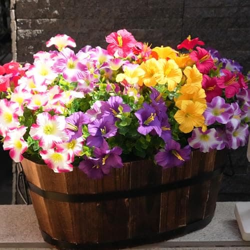 Vemander Artificial Flowers for Outdoors Fake Plants Outside Decoration, 12 Bundles Silk Petunia with Eucalyptus UV Resistant Realistic Faux Flowers for Outdoor Planters Garden Balcony (6 Color) - Thumbnail 5