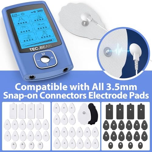 TEC.BEAN 24 Modes Tens Unit Muscle Stimulator, Rechargeable Tens Machine with 8 Electrode Pads (American Gel), Electric Pulse Massager for Pain Relief Therapy（Blue） - Thumbnail 5