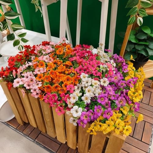 WEAUSUP 28 Bundles Artificial Plants & Flowers Silk Fake Flowers UV Resistant Bushes Plastic Artificial Flowers Faux Outdoor Indoor Plants for Spring Summer Patio Decorations(7 Colors) - Thumbnail 5