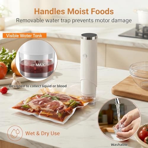 Smart Vacuum Sealer for Food with LED Display, 60kPa Strong Suction Handheld Vacuum Sealer Machine for Reusable Bags & Mason Jars, 1800mAh Portable Compact Food Sealer for Meal Prep, Camping & RV - Thumbnail 3