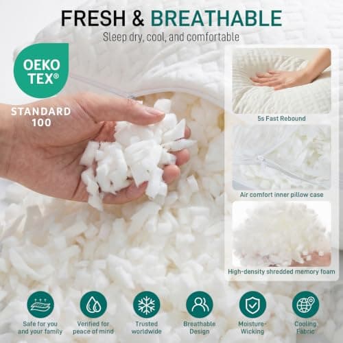 CLD COLLECTIONS Bed Pillows Cross Cut Memory Foam for Sleeping,Queen Size Bedding Pillow(White), Washable Supportive Pillow for Sleeping, Adjustable Density for Back, Stomach and Side Sleeper - Thumbnail 4