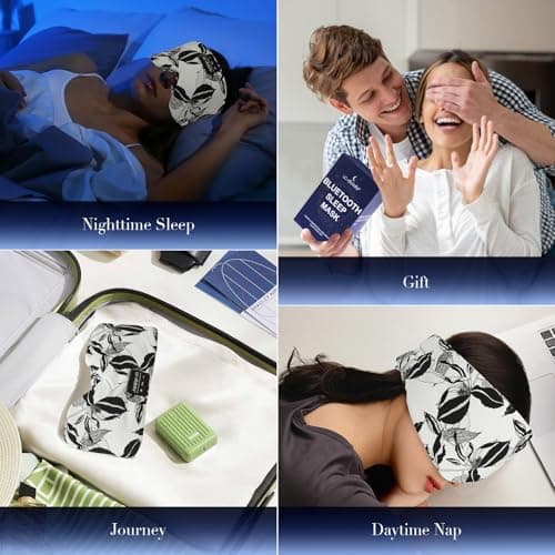 LC-dolida Sleep Mask with Bluetooth Headphones, Extra Large Silk Eye Mask for Sleeping Side Day Sleepers, Sleep Headphones Bluetooth 5.4 for Women Men with Thin Speaker, Blackout, Comfort, Microphone - Thumbnail 6