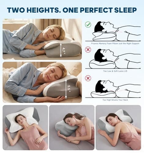 Cervical Neck Pillow – Ergonomic Contoured Memory Foam Pillow for Neck & Shoulder Pain Relief, Dual-Height Spine Alignment for Side, Back & Stomach Sleepers, Cooling Ice Silk Pillowcase – Queen - Thumbnail 4