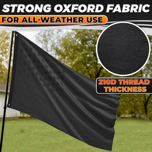 3x5 Ft Black American Flag for Wall & Pole – Black Flag: 210D Fade-Resistant Oxford with Embroidered Stars, Sewn Stripes, Brass Grommets – Patriotic Display for Home, Garage, Outdoor | Veteran Tribute - Thumbnail 5
