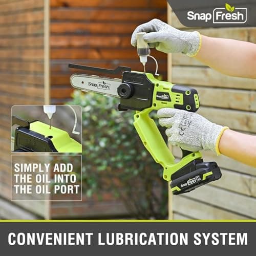 SnapFresh Mini Chainsaw Cordless 5” & 6”, 20V Electric Handheld Chainsaws with 2.0Ah Battery & Fast Charger, Lightweight Battery Powered Saw with 2 Chains for Wood Cutting & Branch Trimming - Thumbnail 6