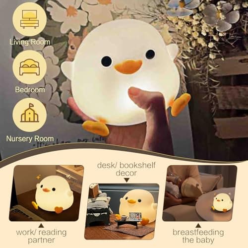 YR YRHH-PET Duck Cute Lamp, Squishy Dodo Duck Kids Night Light, Dimmable Bedside Light, Baby Nursery Touch Animal Silicone Nightlight, Boy Girl College White Elephant Gift, Desk Decor Bean Ducky Stuff - Thumbnail 5