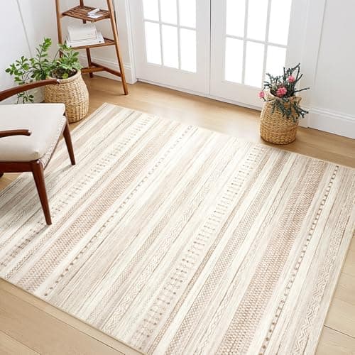 Boraya Area Rugs for Living Room: 5x7 Washable Boho Rug for Bedroom Large Neutral Bohemian Moroccan Farmhouse Geometric Dining Room Rugs Ultra Soft Floor Carpet Indoor for Home Office - Brown - Thumbnail 3