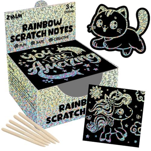 ZMLM 165 Pcs Rainbow Scratch Paper Art Notes - Crafts for Kids Ages 4-8, Classroom Prizes, 1st 2nd 3rd Grade School Activity Bulk, Student Summer Gifts from Teacher(Silver) - Image 1