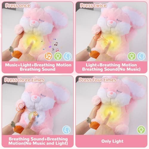 Breathing Stuffed Animal, Soothe Snuggle Pink Easter Bunny Stuffed Animal for Anxiety Adults and Kids, Volume Control Soothing Bunny Plush with Realistic Breathing and Lights, Easter Basket Stuffers - Thumbnail 6