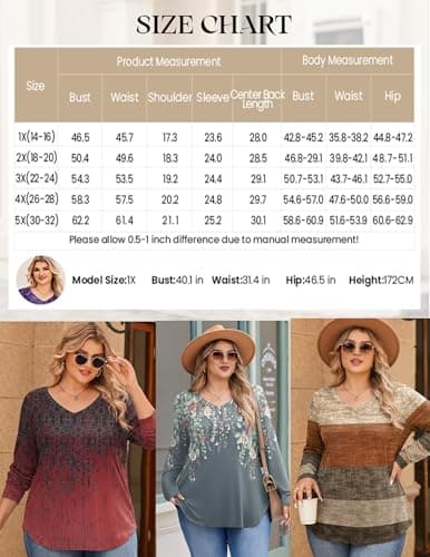 IN'VOLAND Boho Tops for Women Long Sleeve Shirts V Neck Casual Tunic Shirt - Thumbnail 4