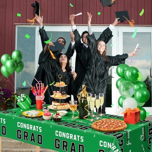 OHOME Graduation Decorations Class of 2026 - Graduation Party Decorations - Plastic Green Tablecloth for Class of 2026 - Party Favors Supplies Banner Backdrop,2 Pack - Thumbnail 5