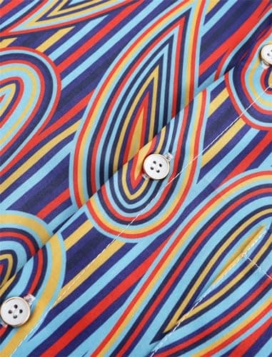 KYKU Neon Striped Shirt Psychedelic Shirts for Men Button Down Short Sleeve with Pockets, Colourful Geometric, S - Thumbnail 5