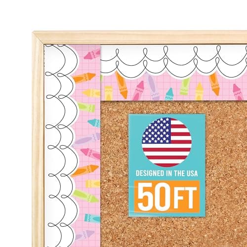 50ft Bulletin Board Borders Trim - Classroom Borders for Bulletin Board Decorations, Teacher Supplies for Classroom Decor Preschool, Kindergarten & Elementary, Pastel Scalloped Boarders - Image 1