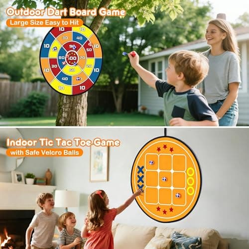 2-in-1 Kids Dart Board Set- Sticky Tic Tac Toe Game & Portable Score Target, 2 Different Boards for Double Fun, Indoor Outdoor Games for Boys Girls Age 8-12 - Thumbnail 3