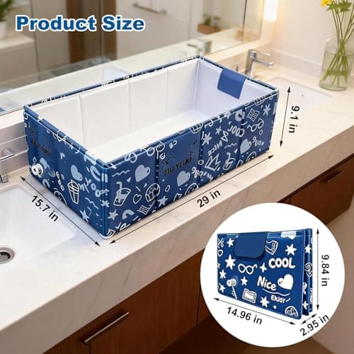 Baby Bathtub, 5-Layer Anti-Tear Foldable Toddler Bath Tub with Padded Bottom Drain Plug, Portable Collapsible Baby Bath for Travel, Shower, Sink, Indoor & Outdoor, 6 Months to 5 Years - Thumbnail 2