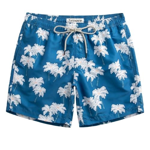 Turnshine Mens Swim Trunks 7" Quick Dry Bathing Suits with Mesh Lining Printed Board Shorts Swimwear Blue Palm X-Large - Image 1