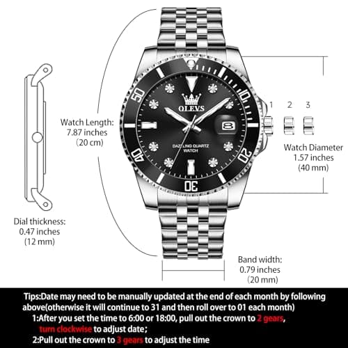 OLEVS Watch Men,Men's Silver Watch Black Face,Silver Watches for Men,Mens Luxury Wristwatch Stainless Steel,Minimalist Big Face Black Wristwatch,Men's Dress Watches,Relojes para Hombres - Thumbnail 5