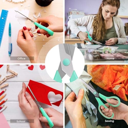 LSLCQW 3-Pack 8" Heavy Duty Scissors with Ultra Sharp Blades and Comfort Grip Handles - For Office, Home, School, Sewing, and Crafts (Mint, Grey, Purple) - Thumbnail 6