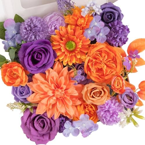 TINGE TIME Rose Artificial Flowers Combo, Fake Foam Roses with Stems for DIY Wedding Bridal Shower Party Table Centerpieces Fake Floral Arrangement Home Decor(Burnt Orange and Purple) - Image 1