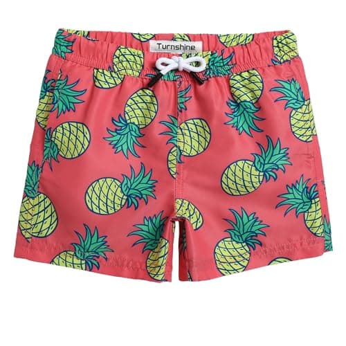 Turnshine Boys Swim Trunks Toddler Swim Shorts with Mesh Lining Quick Dry Board Shorts Kids Bathing Suits Swimwear for 2-16T Pineapple Red-Yellow 10-12 Years - Image 1