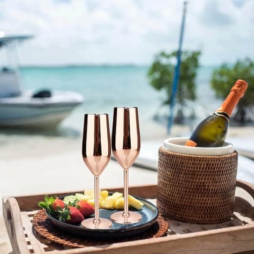 TJ Unbreakable 8 Oz Stainless Steel Champagne Flutes (4 Pack)- Rose Champagne Glasses - Reusable Indoor Outdoor Drinkware - Keeps Drink Cool for Longer - Gift Idea - Thumbnail 5
