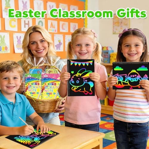 ZMLM 4 Pack Scratch Art Party Favors: Birthday Party Favors for Kids 4-8, Bulk Rainbow Scratch Notebook Paper Pads, Goodie Bags Stuffers Girls Boys Classroom Gifts Crafts Toys Easter Basket Stuffers - Thumbnail 6