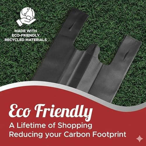 Simply Cool Reusable Grocery Bags Eco-Friendly T-Shirt Shopping Bags 21.5”x12.2”x7.2” Durable Recyclable Shopping Bags Washable, Foldable, Portable Tote Bags Bulk (300 Pack, Black) - Thumbnail 5