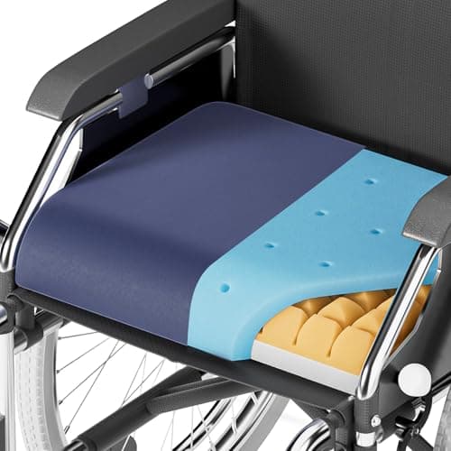 VCOMSOFT Wheechair Seat Cushion-4'' Thick Memory Foam& Cooling Gel for Pressure Relief, Tailbone Pain&Sciatica Support Universal Fit for Office Chair,Car Seat,Non-Slip (Navy)