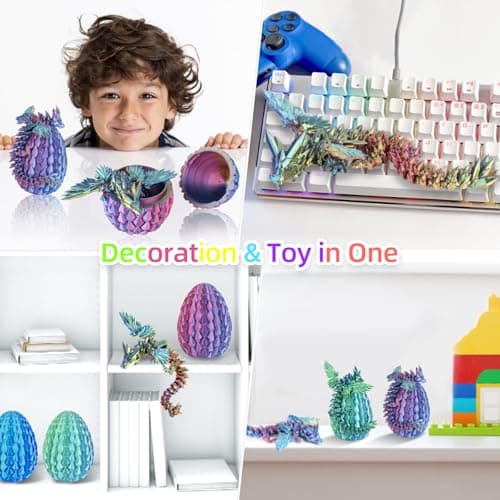 3D Printed Dragon Egg - Crystal Dragon Articulated Fidget Toys for Home Office Decor - Stocking Stuffer, Easter Eges, Surprise Eggs, Collectible Gift for Kids & Adults - Fidget Desk Toy for Kids - Thumbnail 4